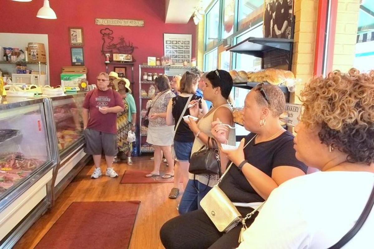 a group of people standing in a store