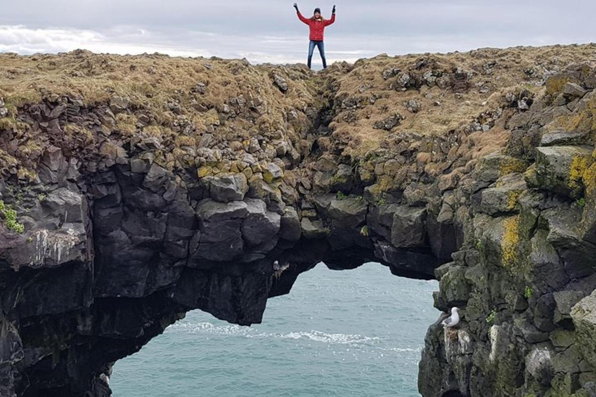 a person standing on top of a bridge over the ocean