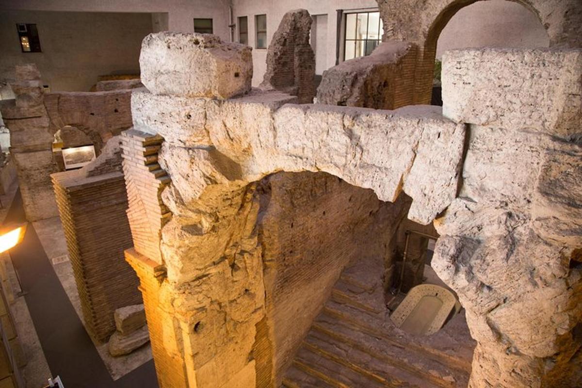 a view of a stone wall in a museum