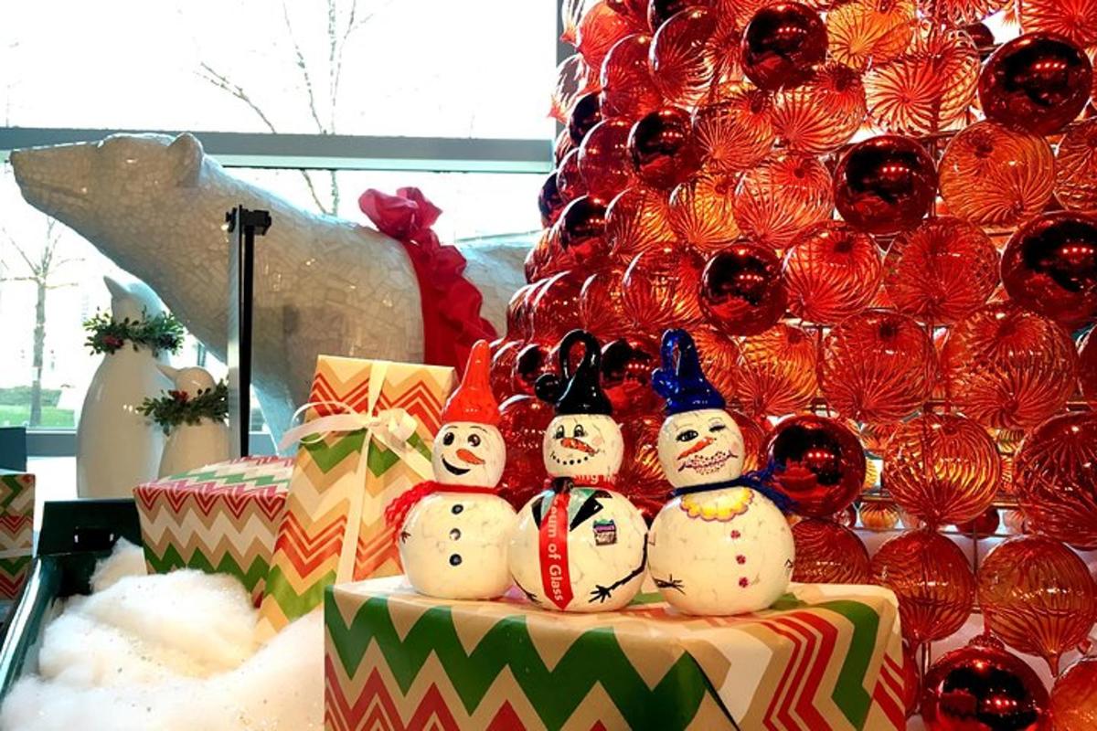a group of snowmen sitting on top of a table