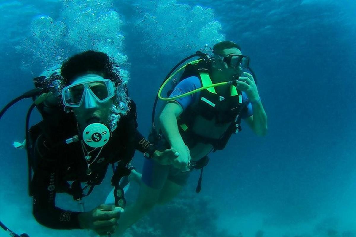 zwei Personen in Tauchausrüstung im Wasser