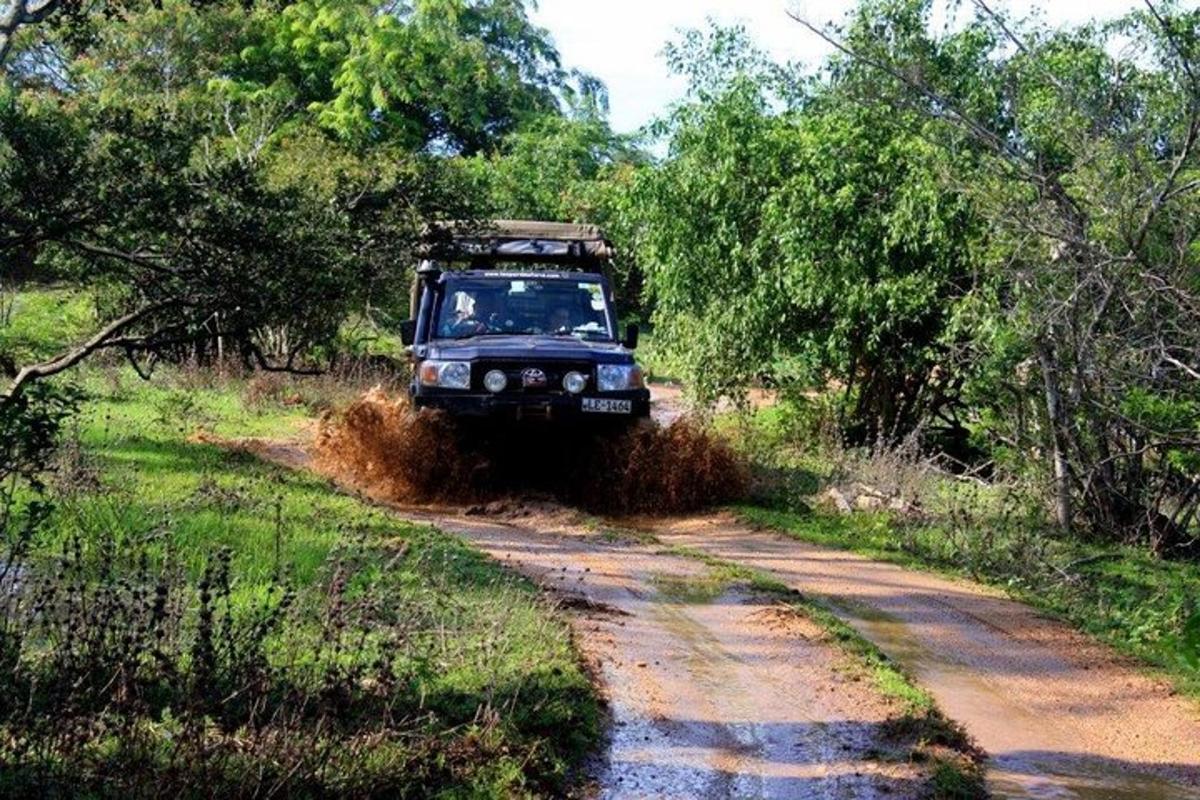 a jeep driving down a dirt road