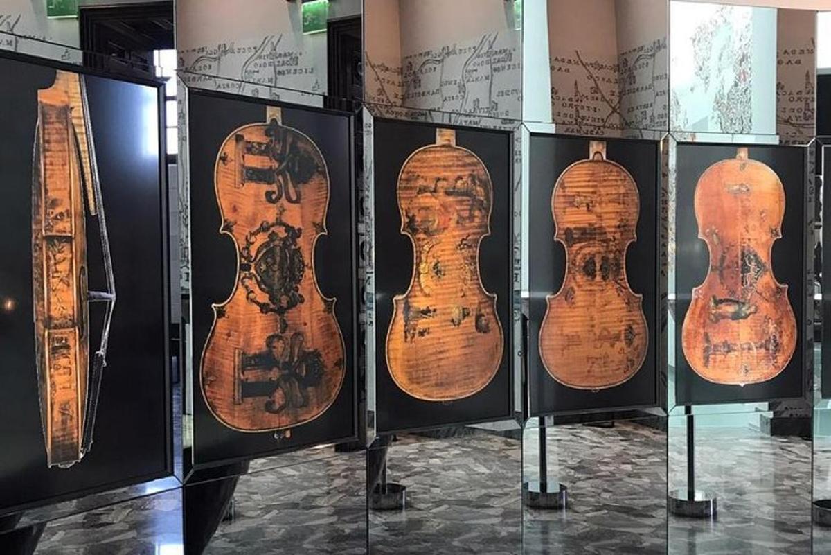 a group of four wooden displays in a museum