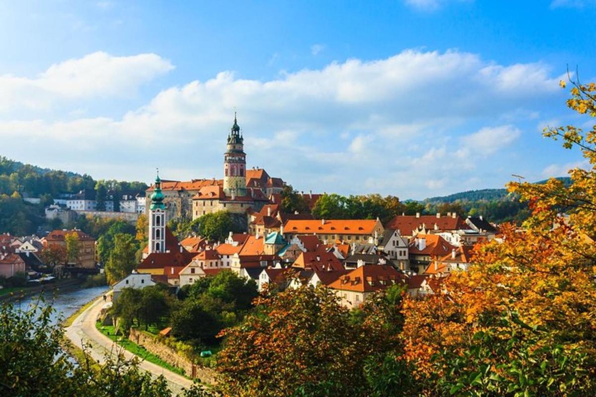 une vue d'une ville avec un château sur une colline