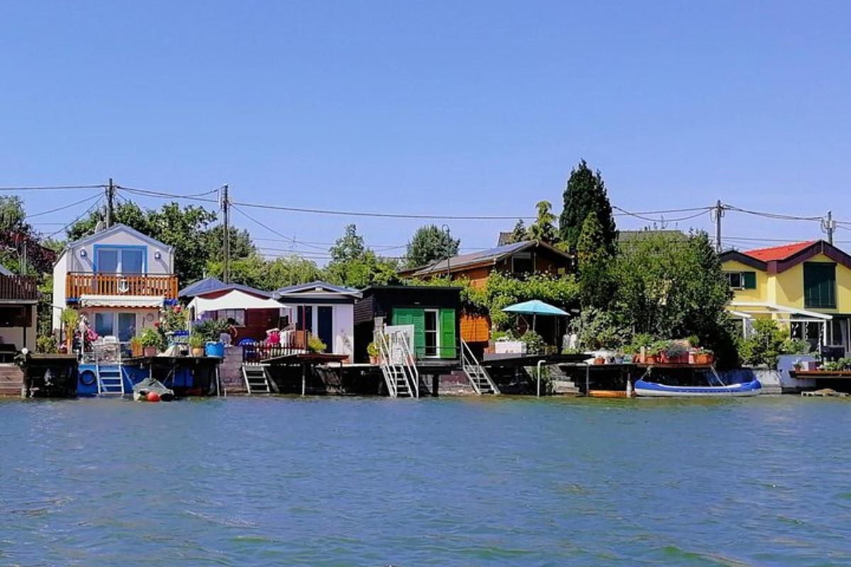 um grupo de casas perto da água