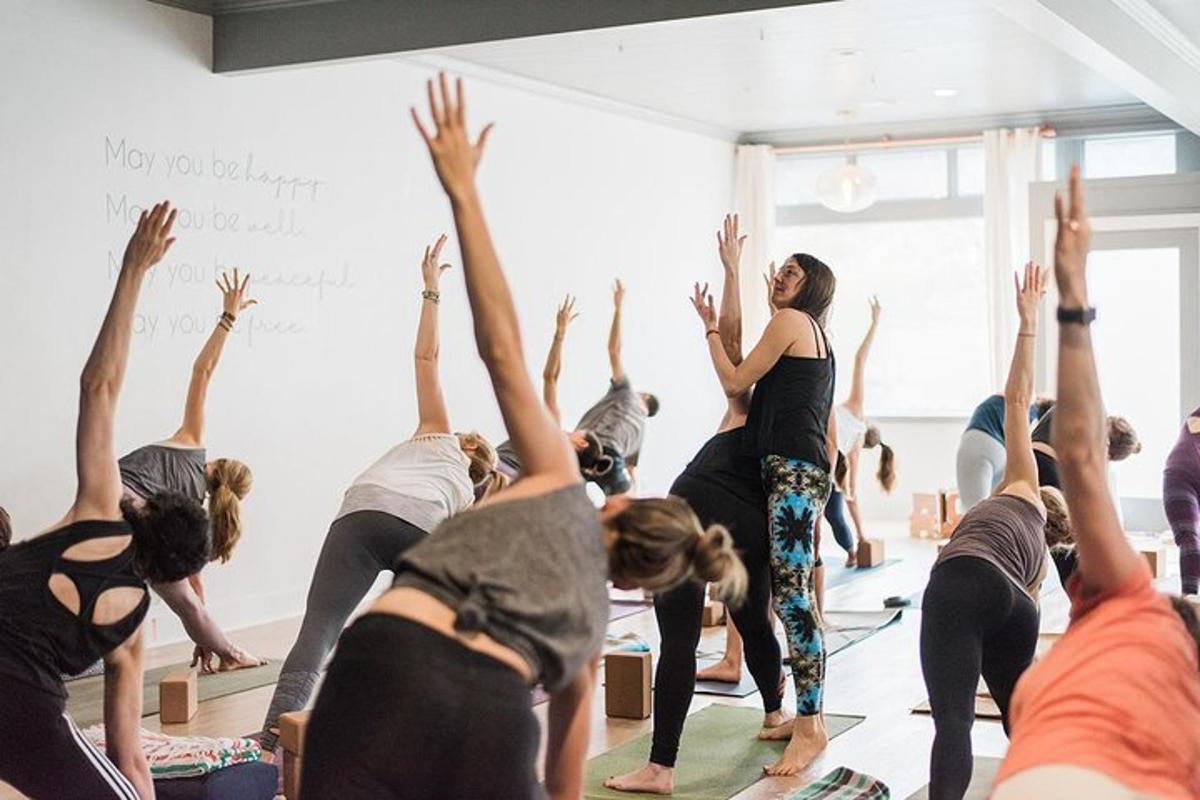 un grupo de mujeres en una clase de yoga