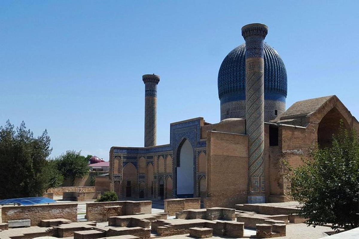 a mosque with two minarets on top of it