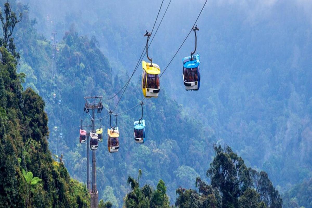a group of gondolas flying through the mountains