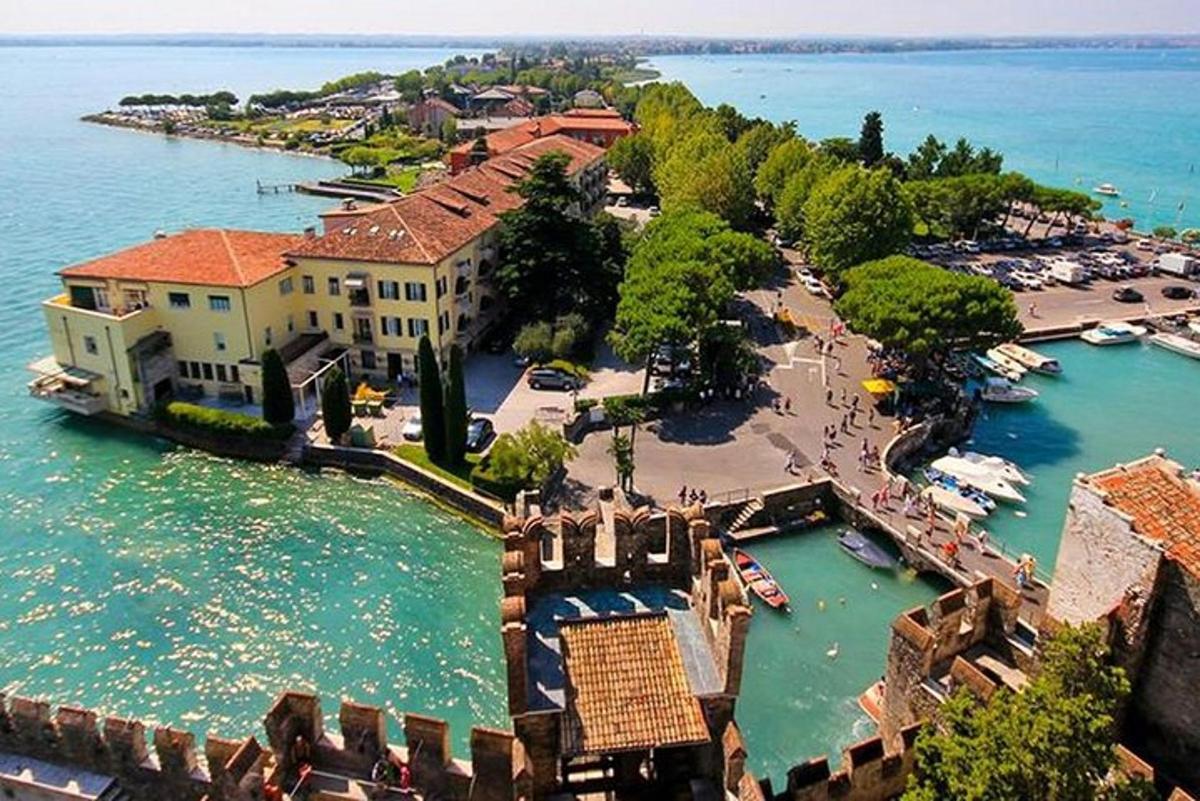 an aerial view of a small island in the water