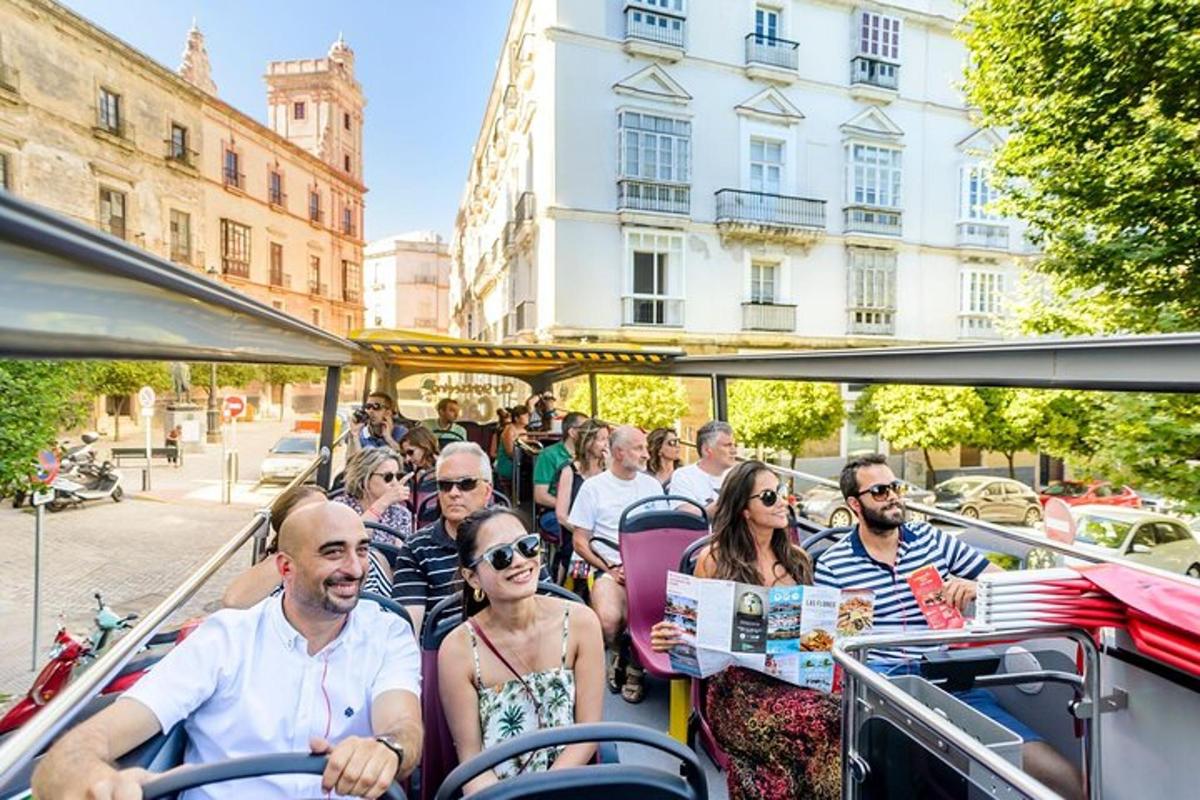 a group of people riding on a trolley