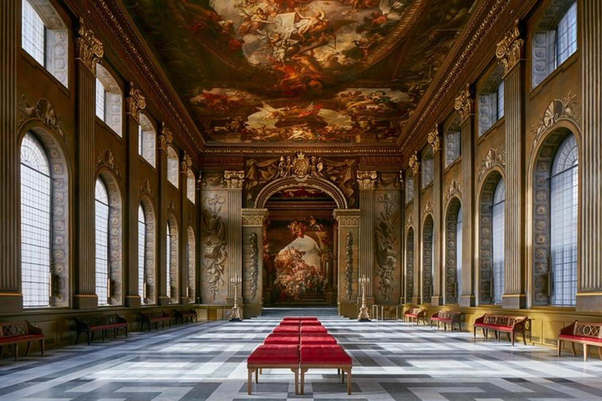 a large room with a large painting on the ceiling