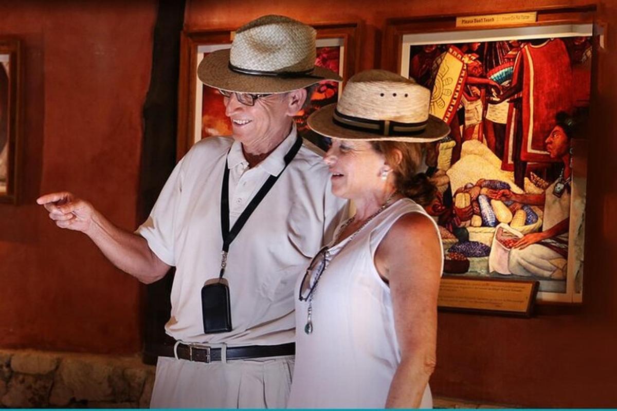 a man and a woman wearing hats in a room