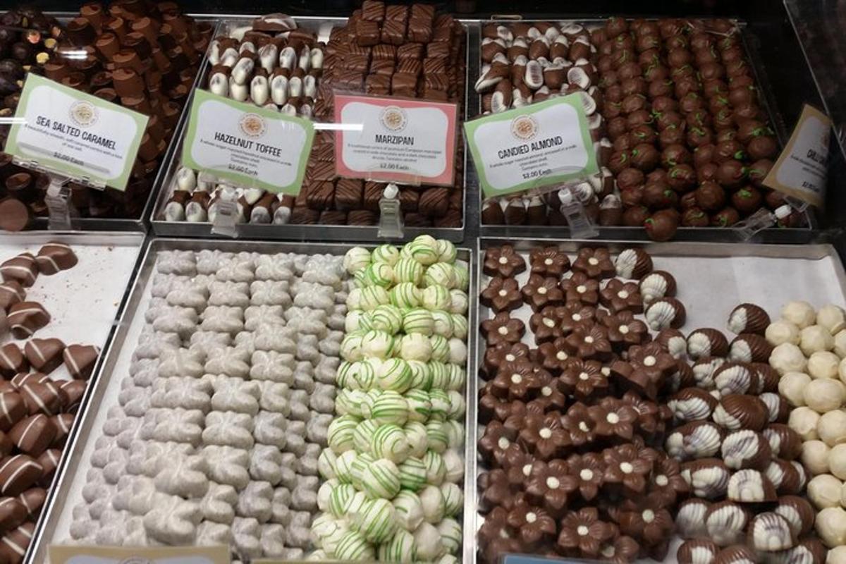 a display of different types of donuts andocolates