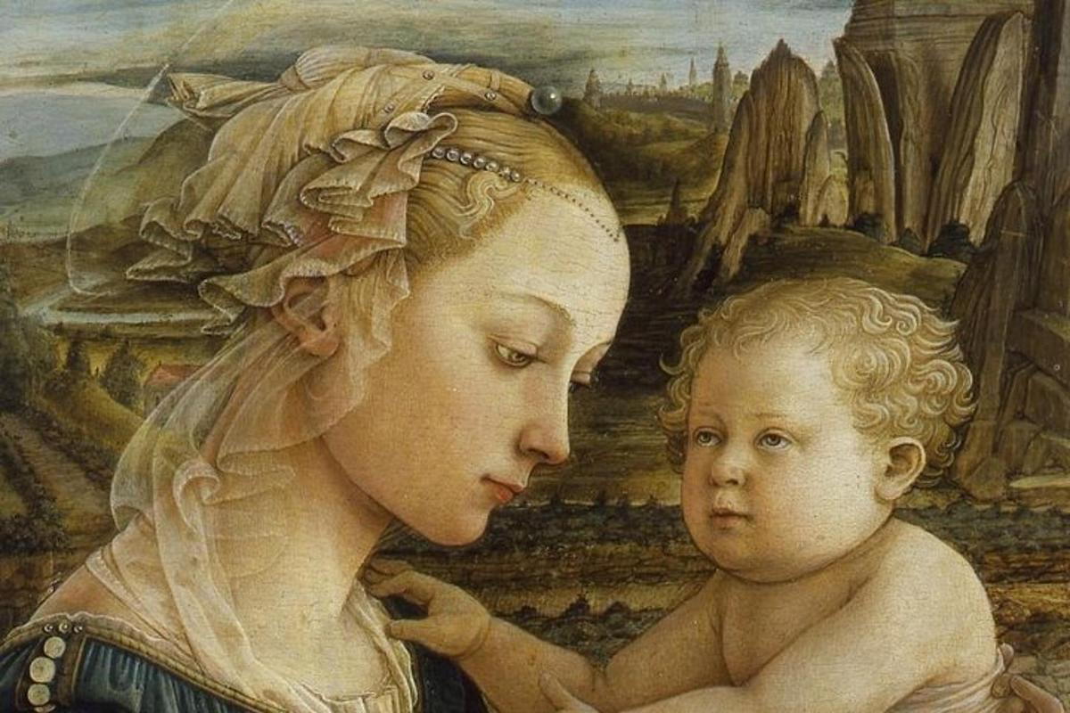 et maleri af en kvinde, der holder en baby