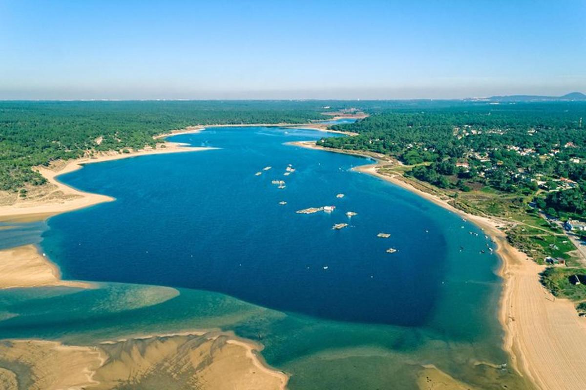 uma vista aérea de uma praia com barcos na água