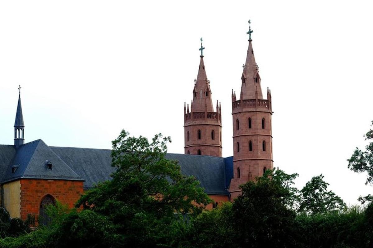 dvě věže kostela se stromy v popředí