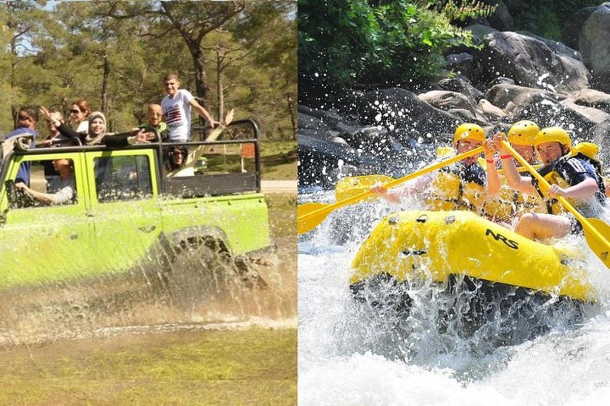 due foto di persone su una zattera in un fiume