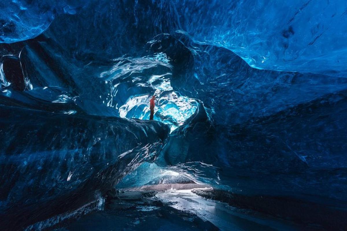 a painting of a penguin in an ice cave