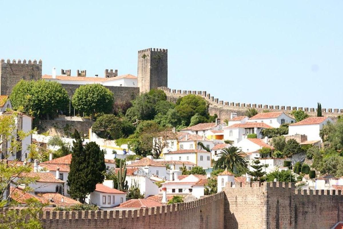 una vista di una città con un muro