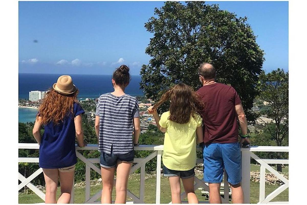Un grupo de personas paradas en una valla mirando el océano.