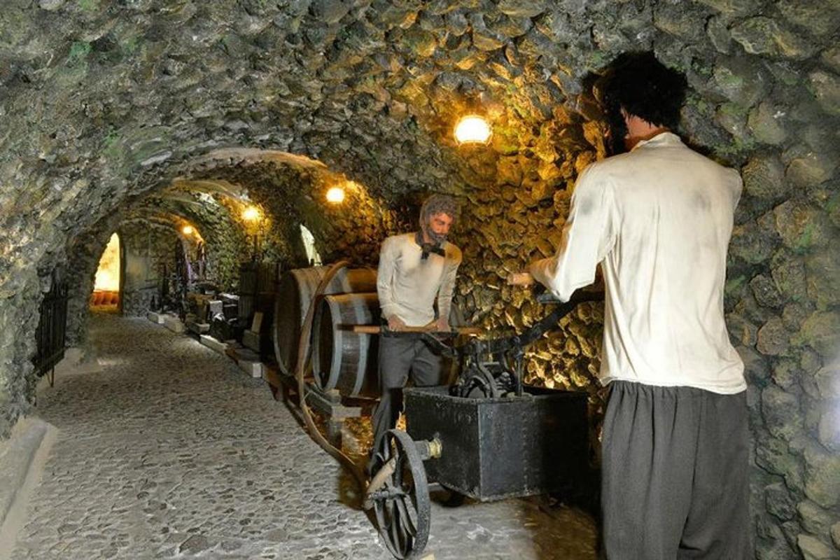 Kaks meest seisavad tunnelis koos mehega, kes veab käru