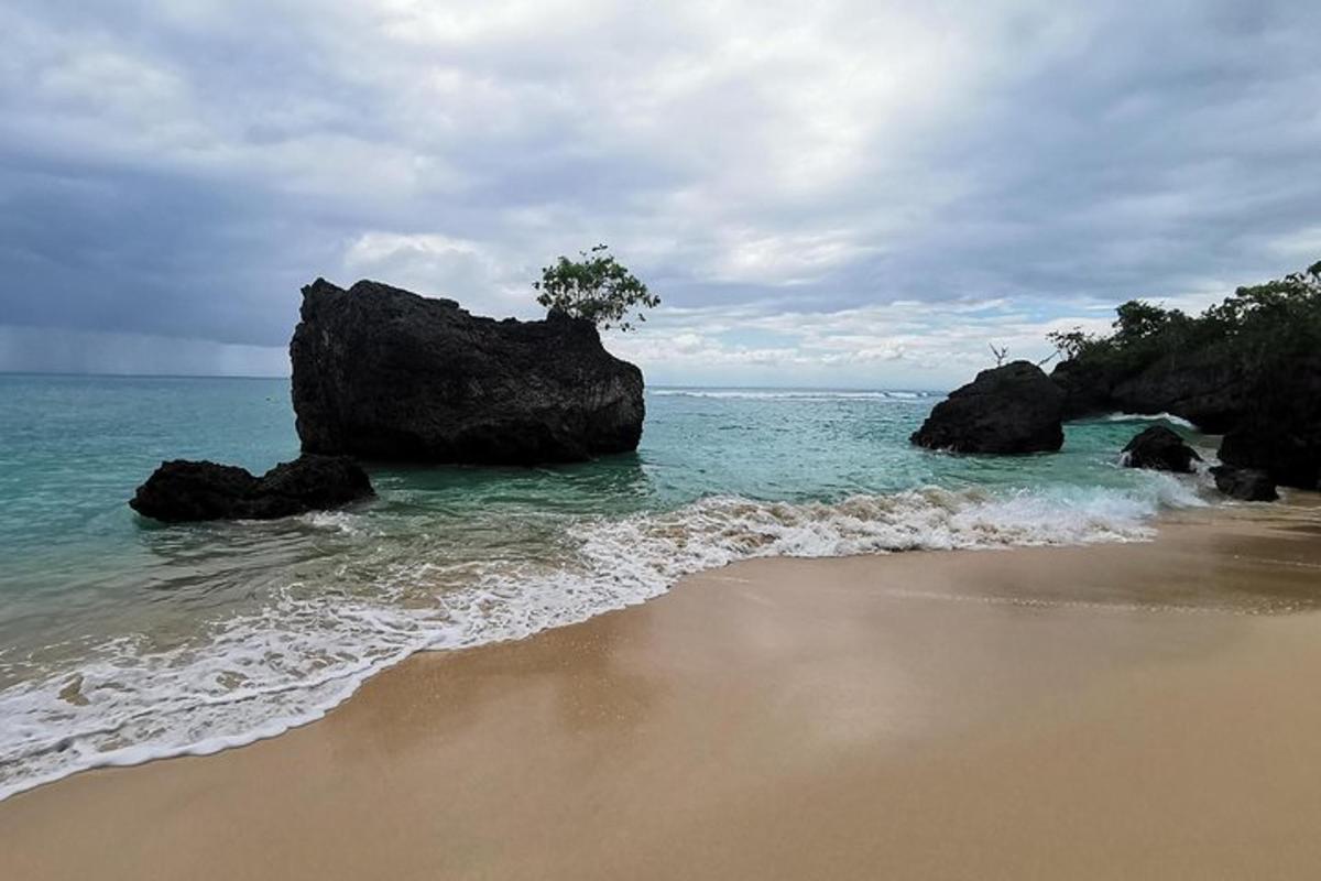 pantai dengan batu di dalam air dan pokok