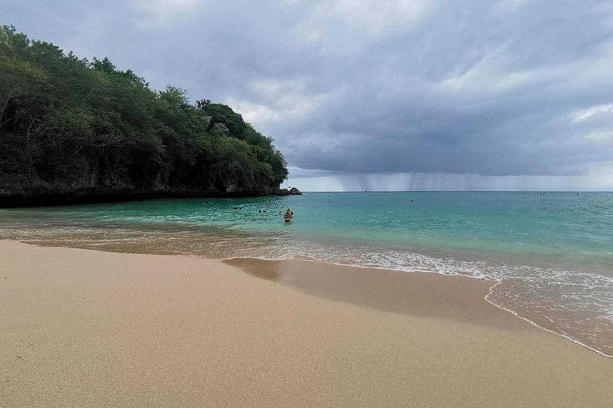 plaža s osobom koja pliva u oceanu