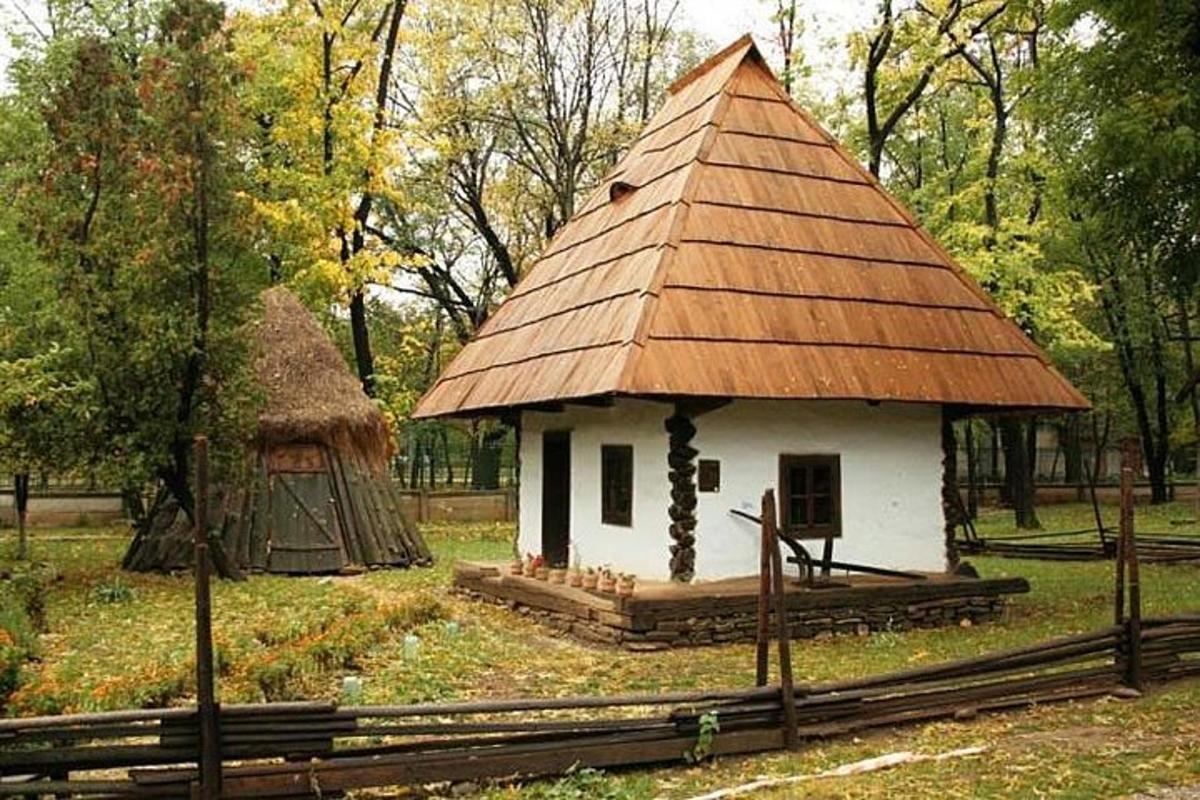 a small house with a roof in a park