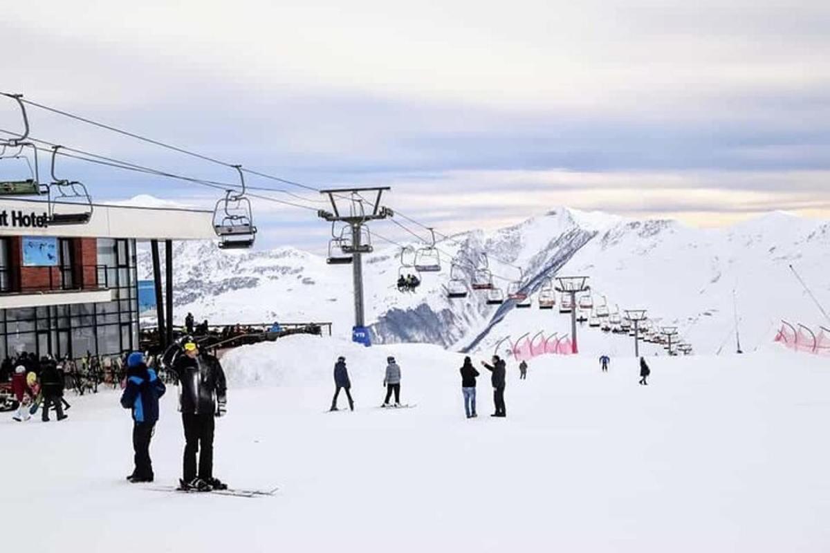 skupina ljudi na žičnici v snegu
