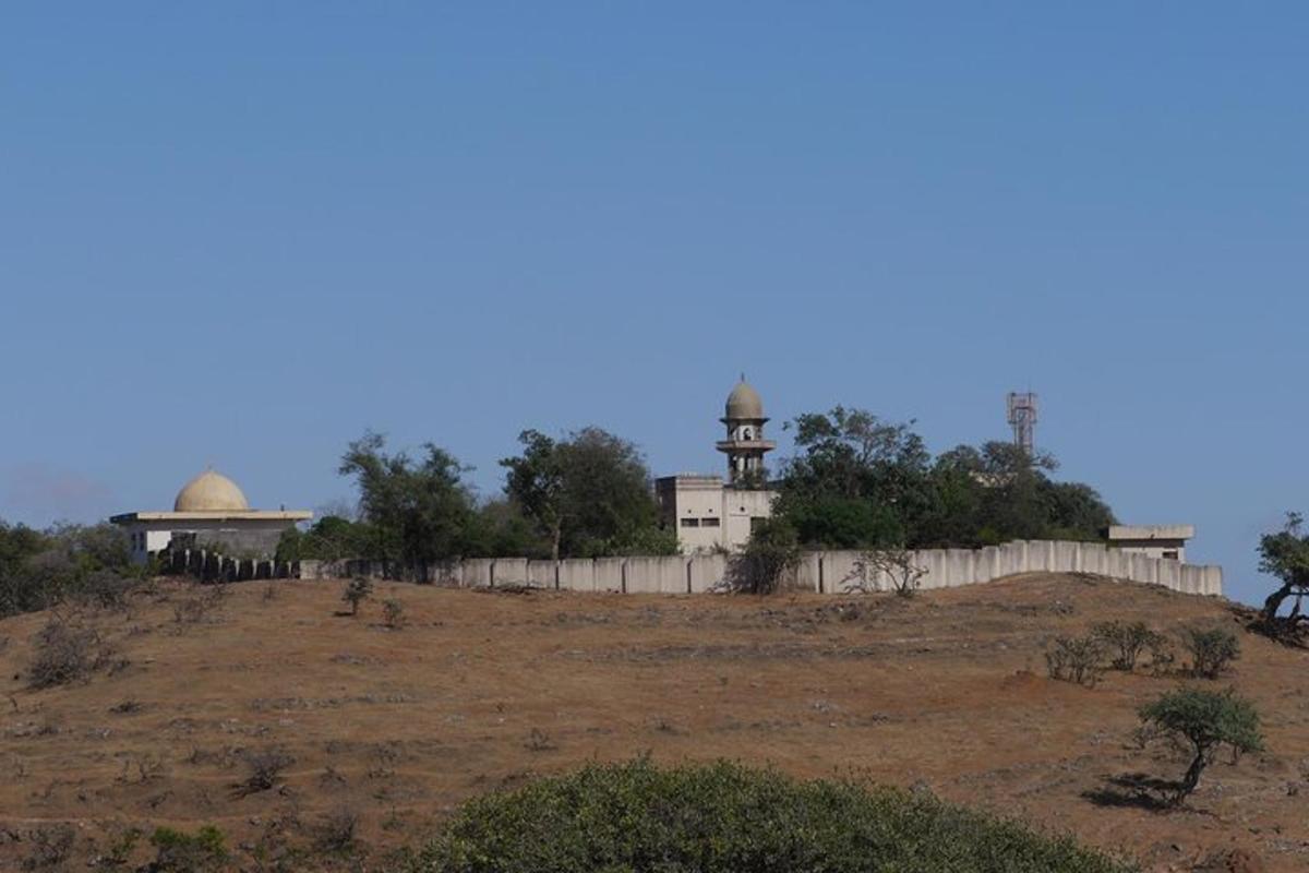 a house on top of a hill with a fence