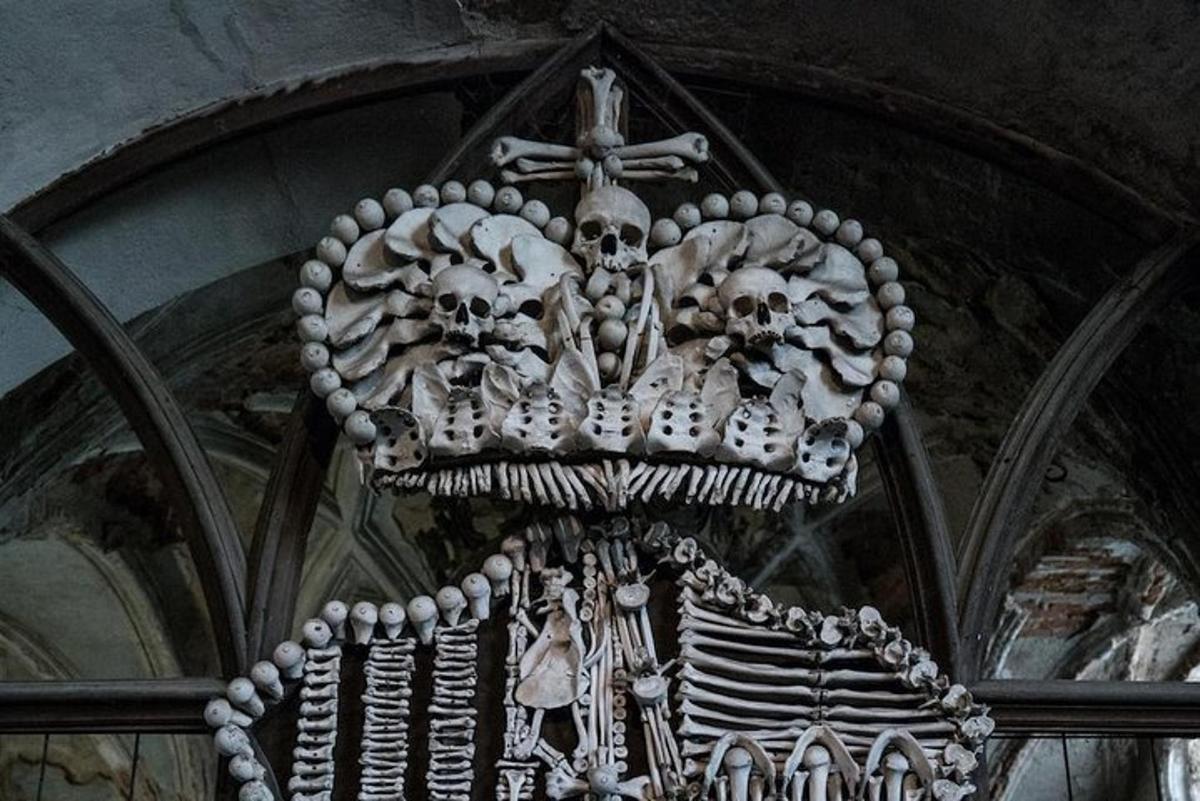 un candelabru schelet atârnat de tavanul unei clădiri