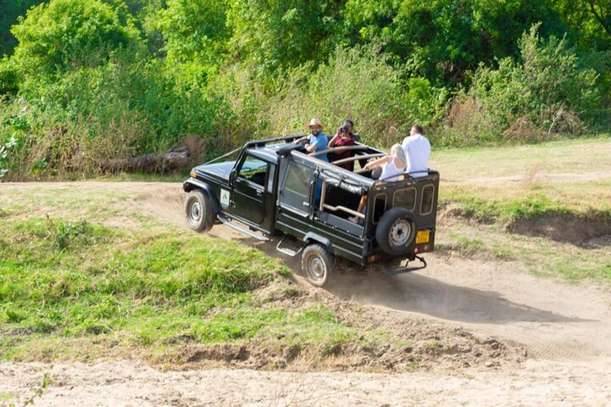 Un grupo de personas viajando en la parte trasera de un jeep