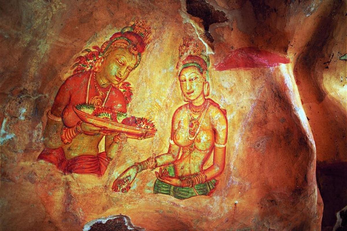 a painting of two men on a wall
