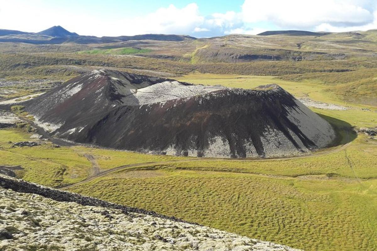 stórt fjall í miðjum túni