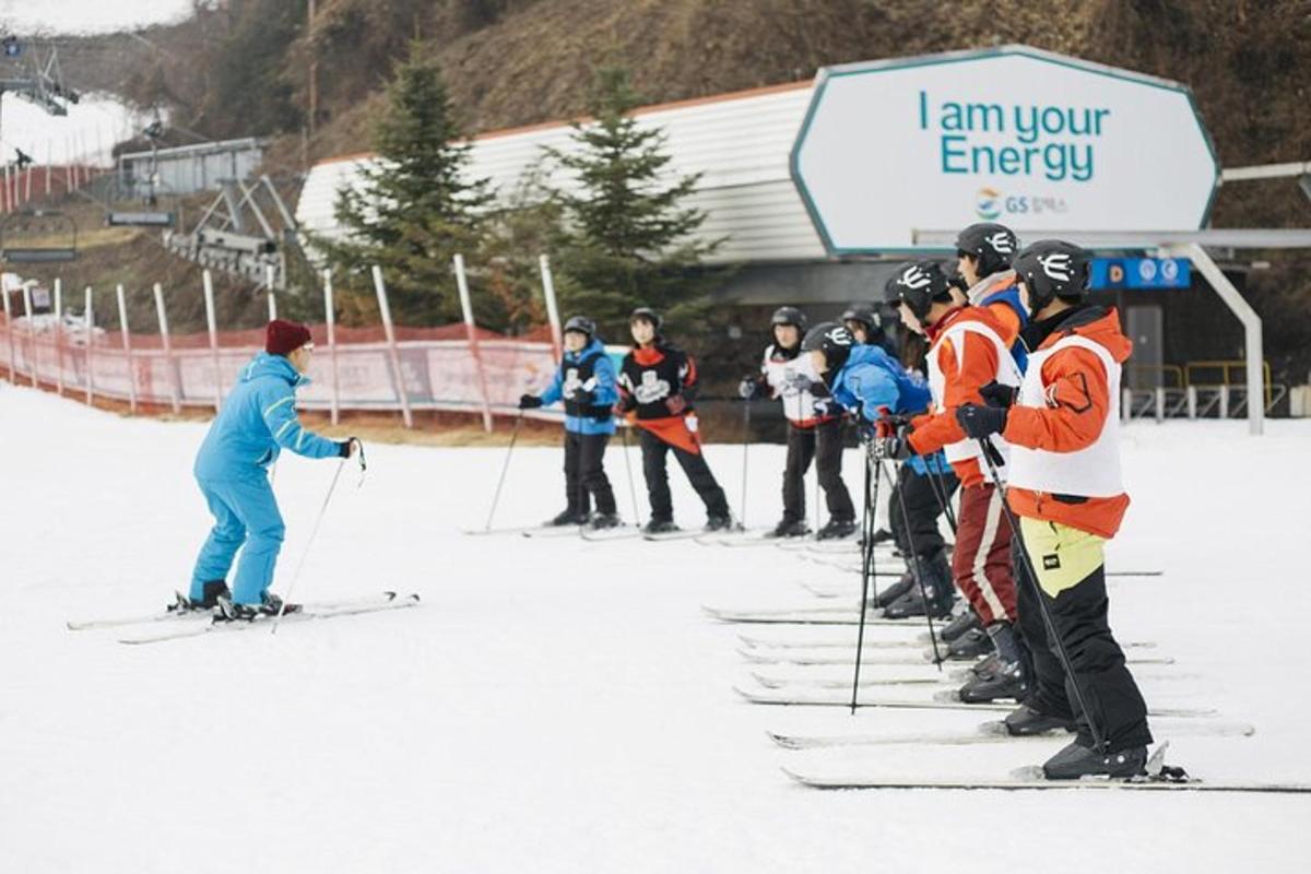 Un grupo de personas con esquís en la nieve.