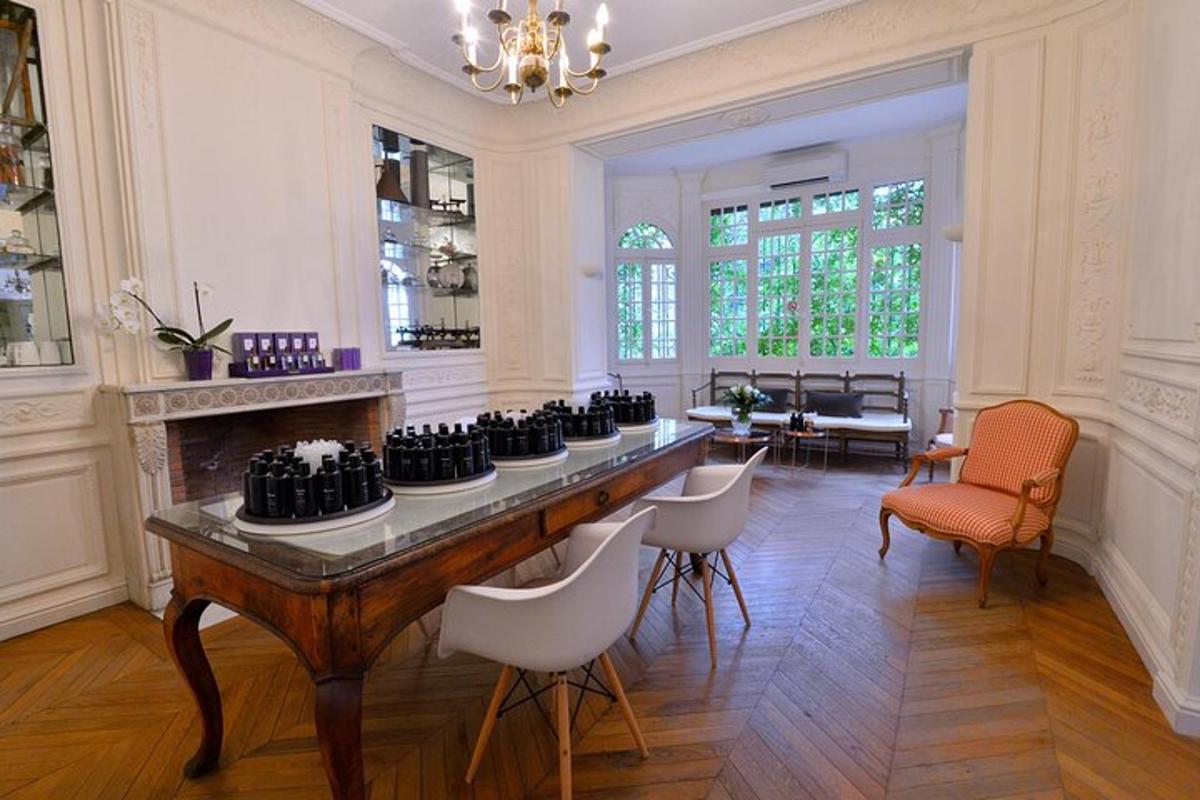 a large room with a table and chairs in it