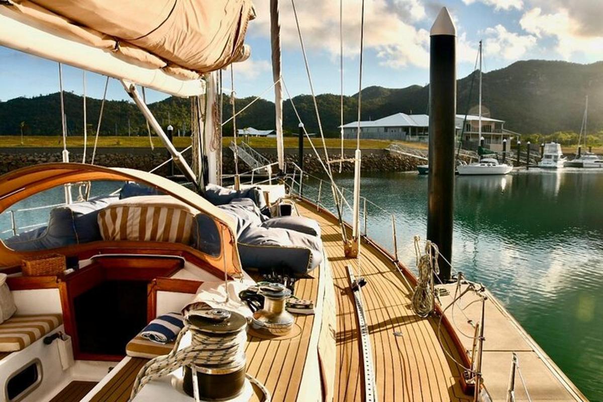 a boat is docked in a body of water