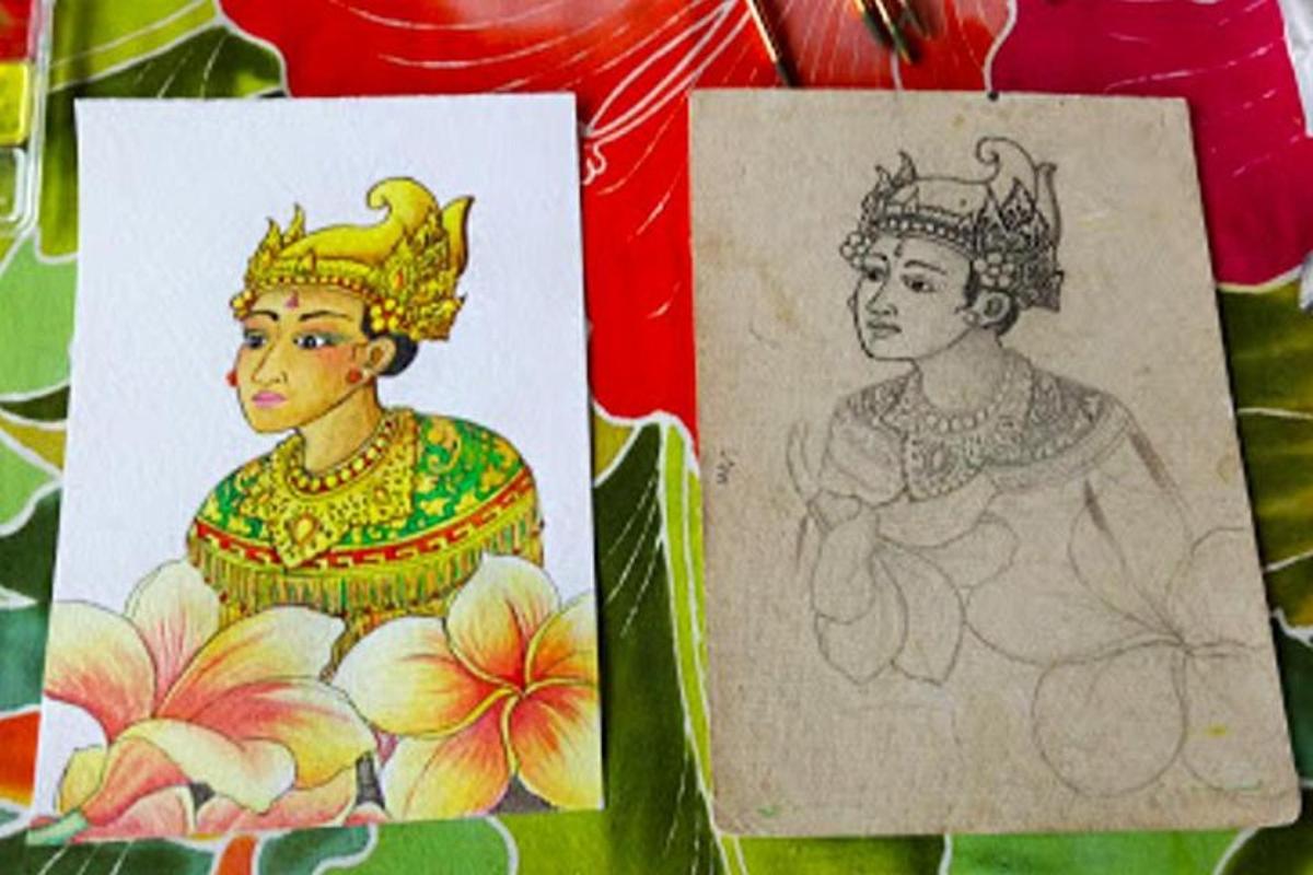 dos dibujos de una mujer con una corona