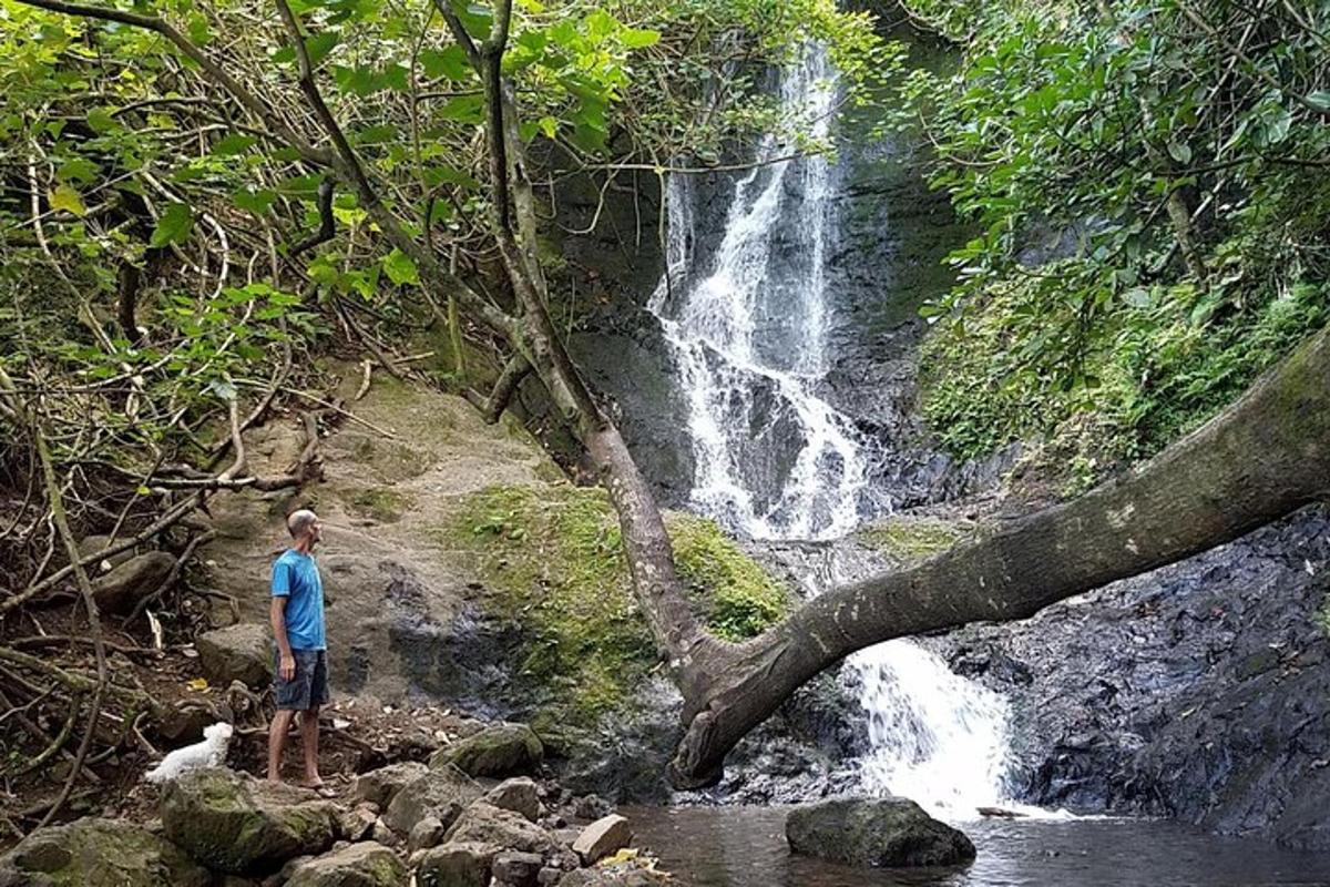 ein Mann steht vor einem Wasserfall