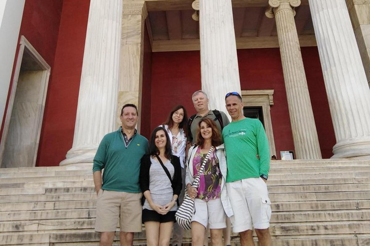 a group of people standing in front of a building