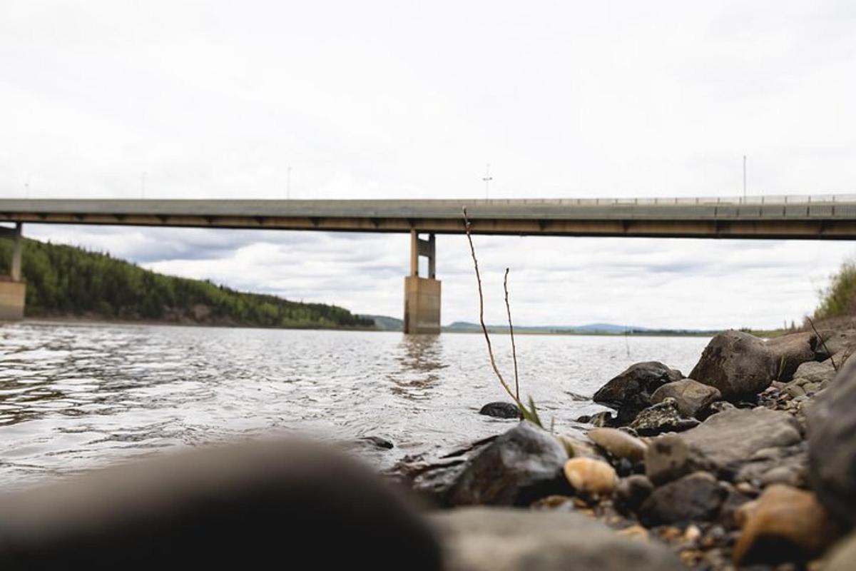 un puente sobre un cuerpo de agua con rocas