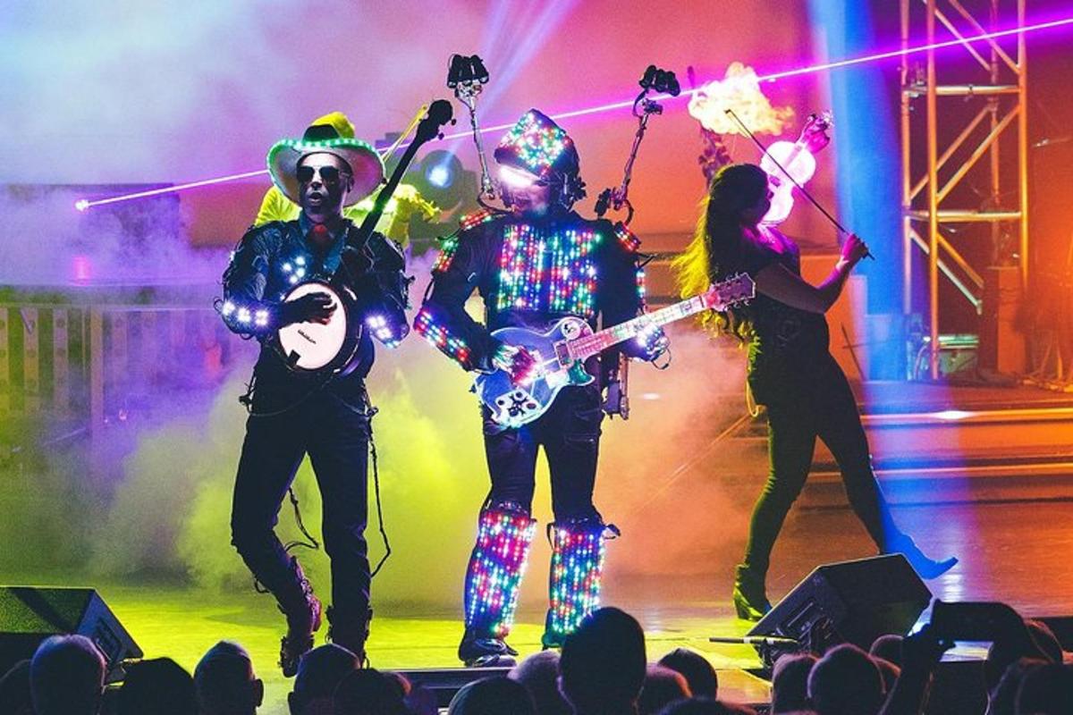 a group of people on a stage playing music