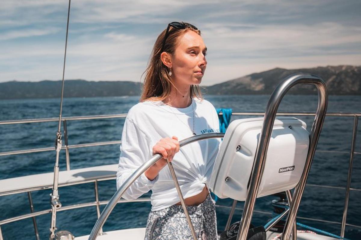 a woman on a boat on the water