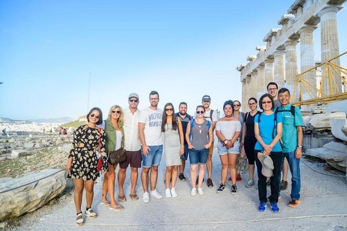 a group of people standing in front of a building