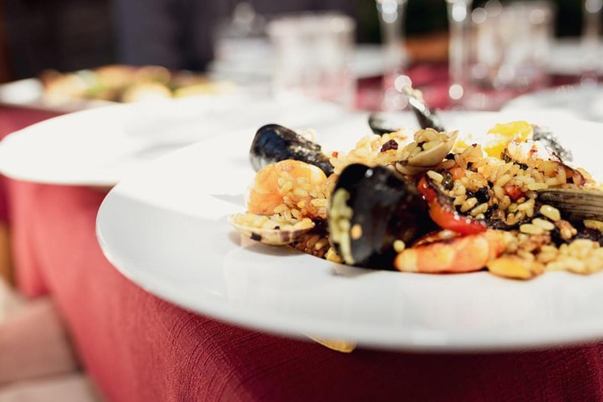 a white plate of food on a table