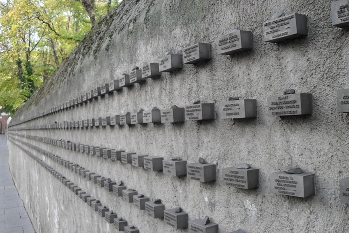 a wall with many boxes on the side of it