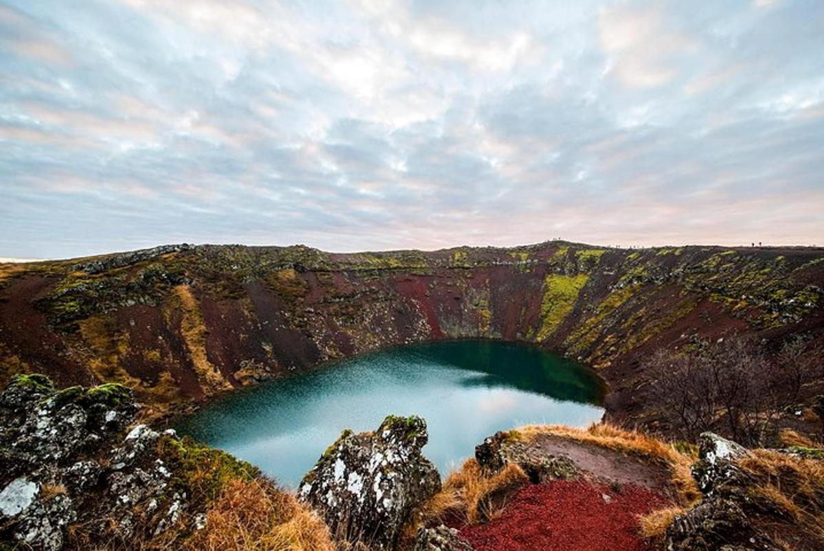 a large pool of water in a canyon