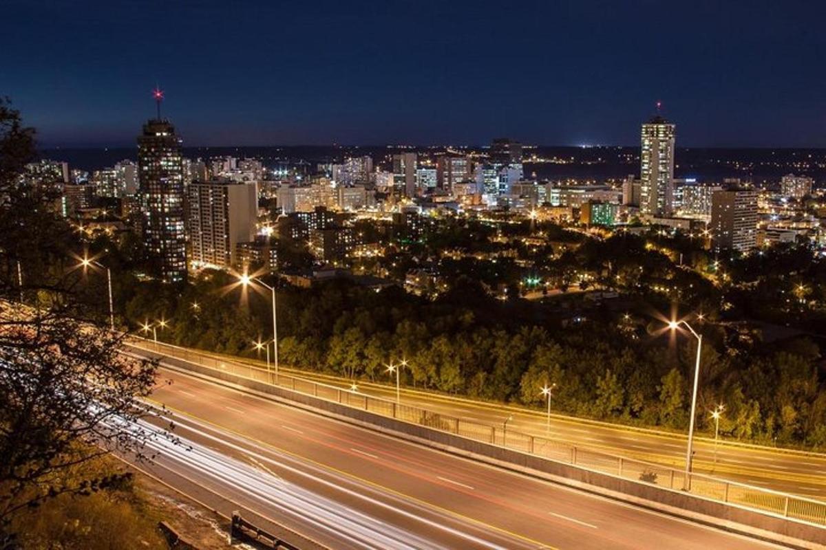 a night view of a city with street lights