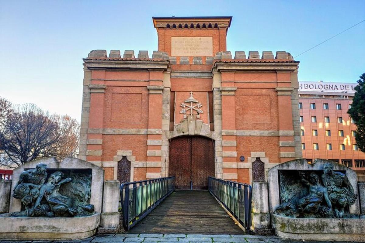 a large red brick building with a large door