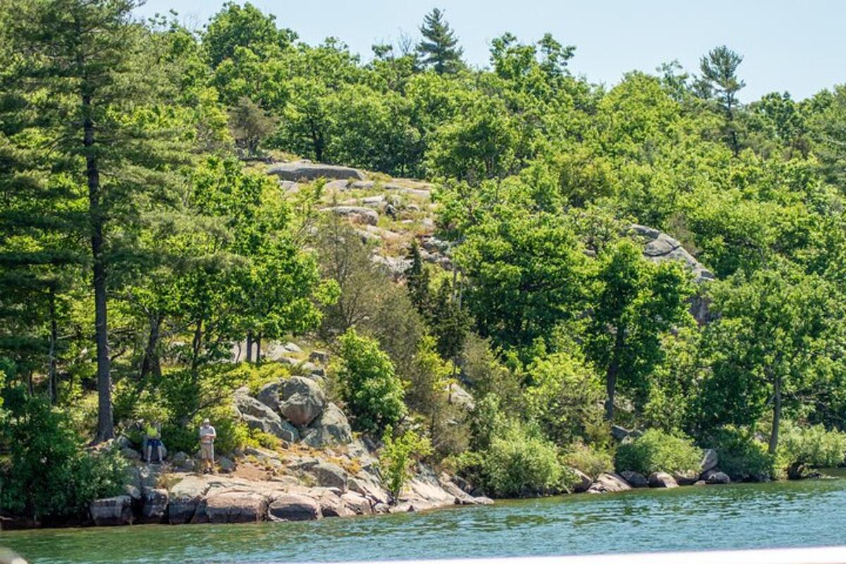 people standing on the shore of a river